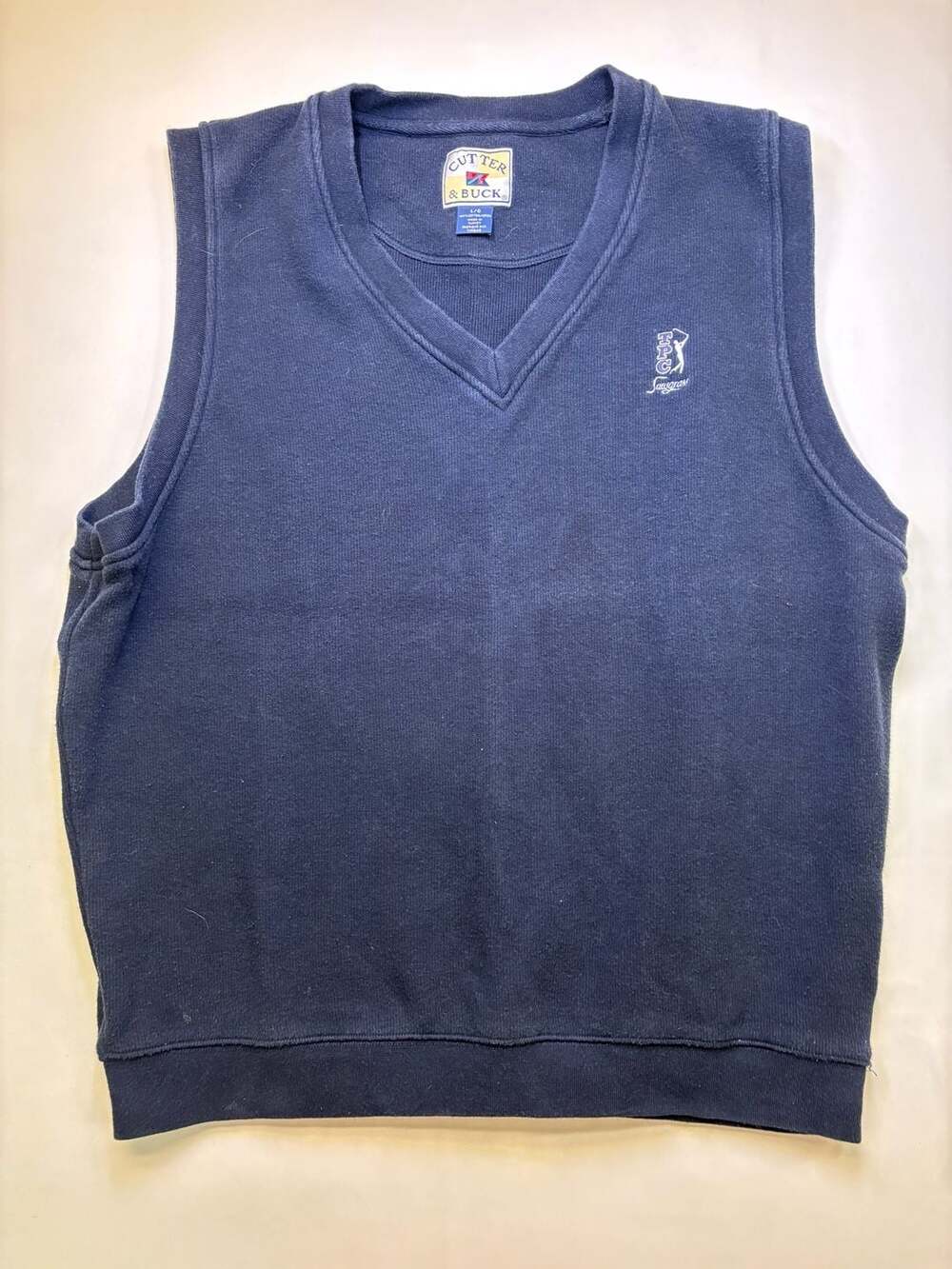 Cutter & Buck TPC Sawgrass Navy Blue Cotton V-Neck Sweater Vest Men's Large